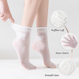 Mcool Mary 12 Pairs Women's Sheer Ruffled Socks Frilly Ankle High Nylon Stocking Summer Ultra Thin Cool Silk Dot Socks for Women
