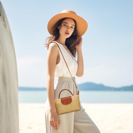 KKXIU Top Handle Straw Woven Crossbody Bag for Women Summer Straw Beach Clutch Shoulder Purse (brown)