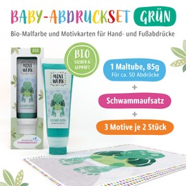 Miniwerk Organic Baby Imprint Set Green 0-1.5 Years for Baby Handprint and Footprint Reminder - Decoration for Baby & Toddler Room - Milestone Cards - Imprint Baby Hand and Foot Set