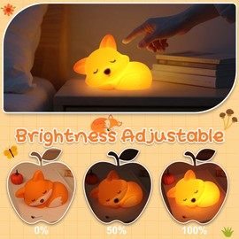 Okayera Fox Night Light for Kids, Cute Silicone Lamp with Rechargeable Dimmable 20 Mins Timer, Kids Bedside Decoration Light, Birthday Holiday Christmas Gifts Idea for Baby Girl Boy Friend