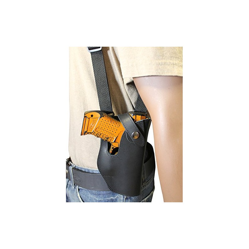 Barsony New Black Leather Vertical Shoulder Holster Compatible with Glock