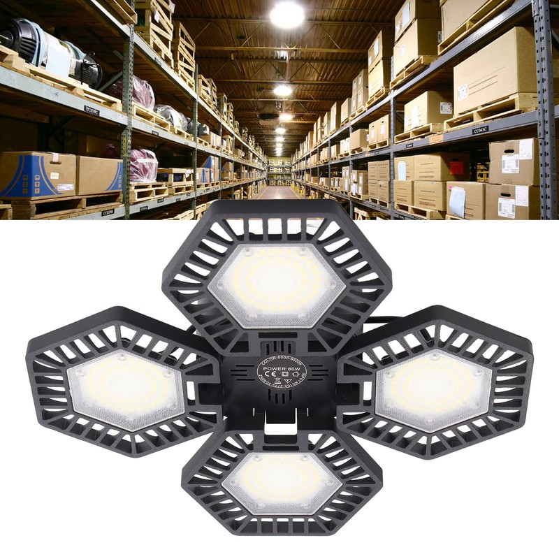 LED Garage Light Cool White 80W 4 Panel 90 Degree
