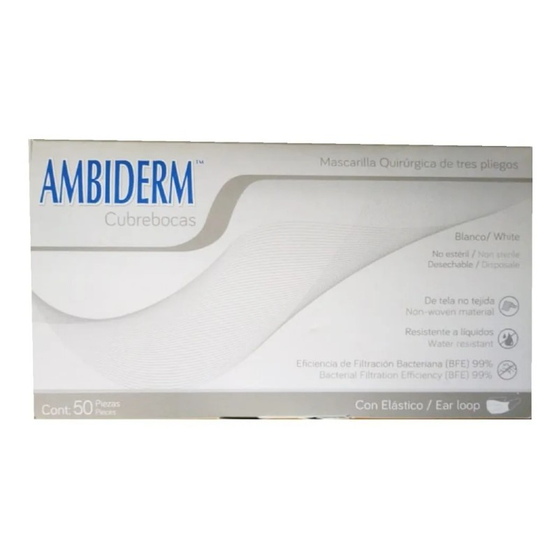 Cubre Bocas 3 Pliegos Ambiderm Blanco Caja C/50