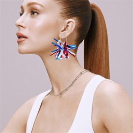 WCRAZYE Handmade 4th of July Earrings for Women Tassels Red White Blue Firework Earrings USA Flag Star Earrings Patriotic Garland Cheerleading Decorations for 4th of July Independent Day Party (B)