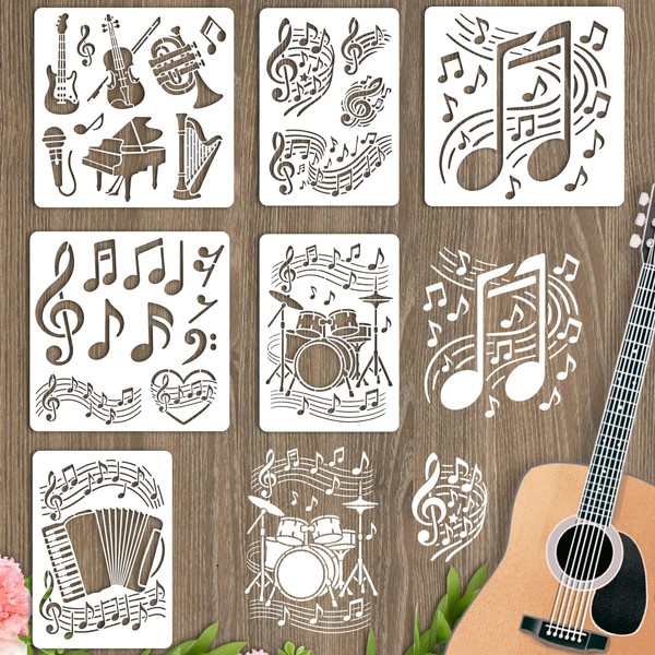 INFUNLY 6pcs Musical Instrument Stencil for Painting 11.8x11.8 Reusable Music