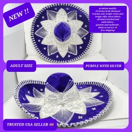 purple with silver decorations adults sombrero charro mariachi hat extra fancy