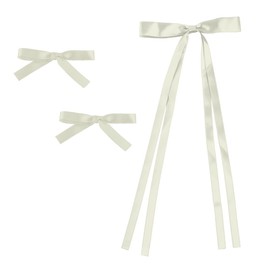 Women's Satin Hair Bows, Set of 3, 1 Hair Clip with Long Tails, 2 Hair Bows with Short Tails (Ivory)
