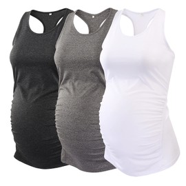 Ecavus 3PCS Women's Maternity Tank Tops Seamless Racerback Workout Athletic Yoga Tops Pregnancy T-Shirt