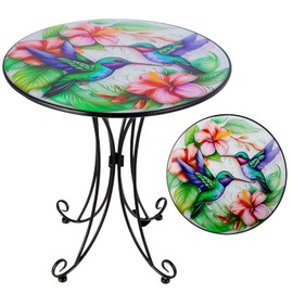 VEWOGIFT 18 Inch Outdoor Side Table, Hummingbird Metal Accent Table, Indoor Small Round End Tables, Plant Stand Tables for Outside Yard Balcony Garden Bedside