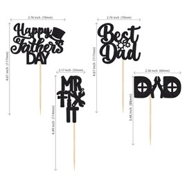 24 piezas de decoración para cupcakes con diseño de sombrero con purpurina negra para el mejor papá, decoración de cumpleaños para el día del padre, papá, fiesta de cumpleaños