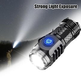 UQTUKO Mini Taschenlampe Extrem Hell, Aufladbar LED Taschenlampe mit 5 Lichtmodi Wasserdicht Taktische Flashlight Handheld klein Tragbare Mini Torch für Outdoor Notfälle Camping Wandern, Schwarz