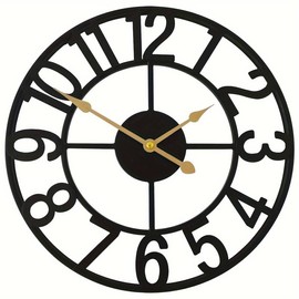 New Large Vintage Metal Outdoor Clock - Mechanical Battery Powered Timepiece with Mid-Century Nautical Theme Big Arabic Numbers and Weather-Resistant Finish for Patio and Home Decor - Color: ArabicT-black, Size: 14 Inch