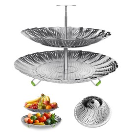 LANVIYA 2-Layer Vegetable Steamer Basket for Pot,premium stainless steel steamer basket, Separable double-layer stainless steel basket Fits Various Size Pot(Upper layer 5.4 - 9.2 inches, Lower layer 6.5 - 11 inches)