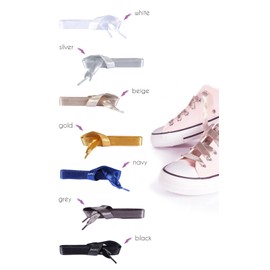 Kaps Satin Ribbon Shoe Laces for Sneakers Trainers Casual Shoes, Quality and Durable, Many Colours and Lenghts, 1 pair, Silver, 90 cm - 36 inch - 5 to 6 eyelet pairs