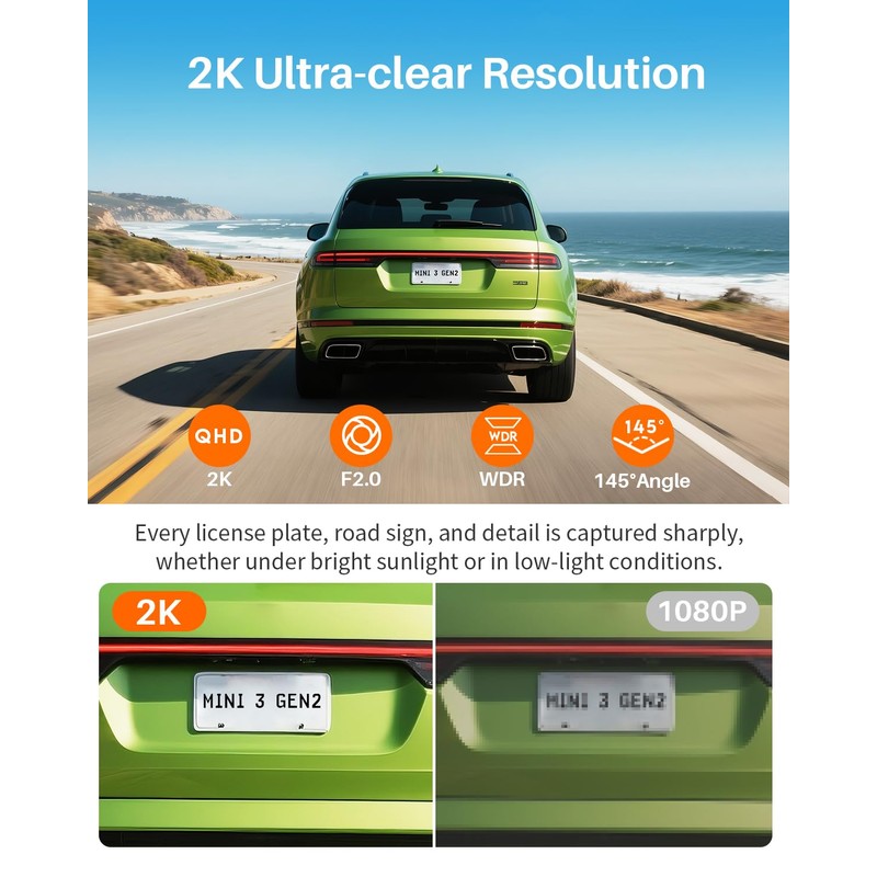 KAWA 2K Tiny Dash Cam, 1296P QHD Mini Car Camera