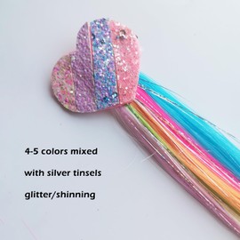 6-Pack 16-Inch Glitter Tinsel Hair Extensions –Silver Clip-In Strands – Sparkly Hair Accessories for Girls & Women – Easy to Wear for Parties, Festivals & Daily Fun