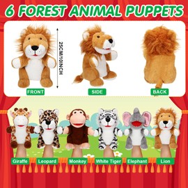 Lenwen 6 Pcs Christmas Animal Hand Puppet Set with Working Mouth 10 Inches Soft Plush Kids Hand Puppets for Bedtime Stories, Drama Performance, Teaching, Preschool Kids(Forest Animal)