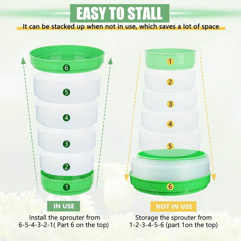 Ausla Stapelbarer Runder Keimschrank Küchen-Sprossengärtner Weizengras-Anzuchtschale Microgreens-Anzuchtset mit 4 Schalen