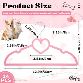 Sunnymove 24 Pcs Dog Clothes Hangers 13'' Non-Slip & 360° Swivel Pink Velvet Pet Hangers for Dogs and Cats Rustproof Metal Hooks, Space-Saving for Home Storage & Grooming Salons