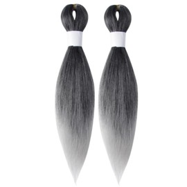 WUDAS Ombre Grey Braiding Hair 14 Inch Short Pre Stretched Hair Straight Yaki Texture Synthetic Hair Extensions Softness, 2 Packs