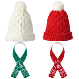 4 Pack Doll Clothes Christmas Mini Snowman Hats Scarf, Santa Knit Hat Christmas Tree Scarf for Doll Elf Santa Mini Snowman (Classic Style)