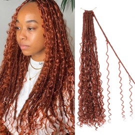 IIFLYDSFA Boho Faux Locs Crochet Hair 24 Inch 8 Packs Goddess Locs Crochet Hair with Curly Ends Ginger 350# Pre-looped Bohemian River Locs Hair for Women