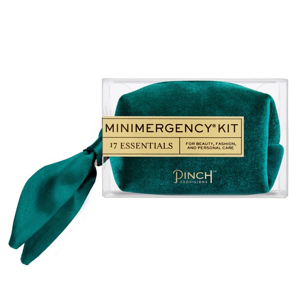 Pinch Provisions Velvet Minimergency Kit for Her, Includes 17 Emergency Essentials, Compact, Multi-Functional Pouch, Gift for Women, Pine