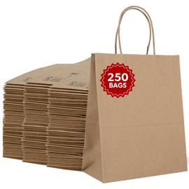 DURO 60# 8x4.5x10.25 Brown Paper Bags for Small Business, Small Kraft Bags with Handles, Holidays, Party Favors, Retail Shopping & Crafts - Pack of 250