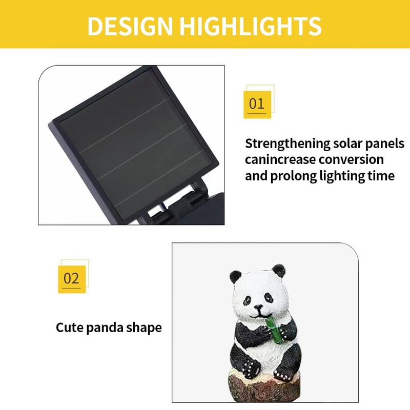 Solar Panda Lamp, Garden Decoration Resin Cute Animal Lamp, Wireless