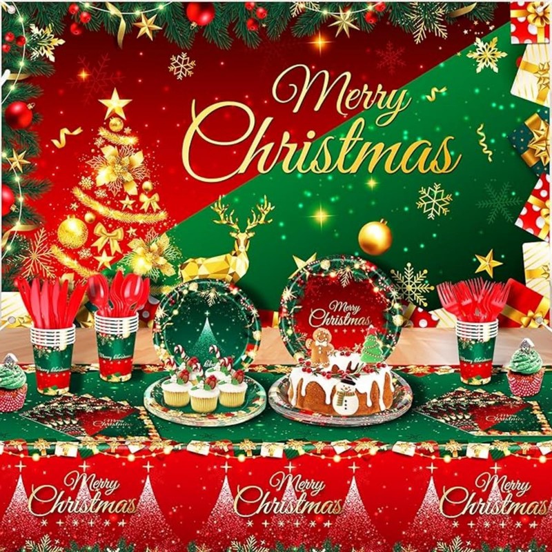 COSORO 137 * 274cm Plastic Christmas Tablecloths Party,Large Xmas Table