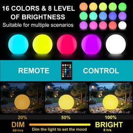 10-in Solar Orb Light, Waterproof Solar Globe Light Outdoor Dimmable RGB Color Changing Solar Garden Ball Light for Outside w/Remote, Landscape Lighting Mood Lamp w/Ground Stake for Yard Poolside Lawn