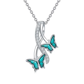 Reaii Natural Turquoise Butterfly Necklace for Women 925 Sterling Silver Butterfly Pendant Necklace Western Butterfly Genuine Turquoise Jewelry Birthday Gift for Mom Wife