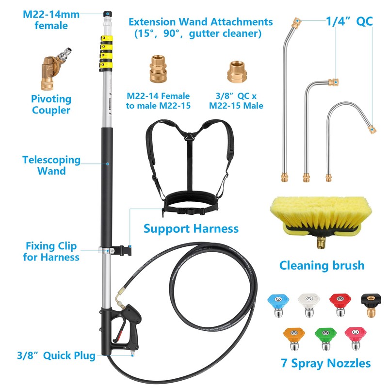 ExtraFein 24FT Telescoping Pressure Washer Extension Wand, Aluminum Power Washer