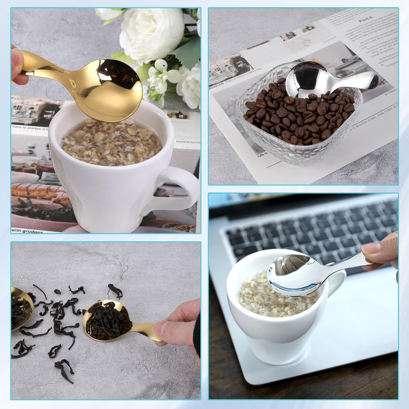 Binxus 10 Pcs Stainless Steel Mini Round Spoons Gold &