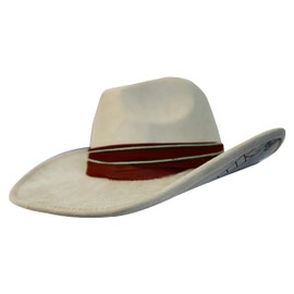 Wildflowers and Barley – Sunflower Design Hand-Burned Vegan Suede Wide Brim Cowboy Hat – Rancher Style with Artisan Chiffon Band, Adjustable Drawstring Fit, Western Boho Festival Fashion – Beige