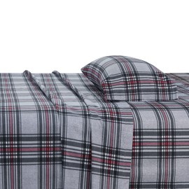 Feather & Stitch 100% Cotton Flannel Full Sheet Set, 4 Piece Brushed Cotton Flannelette Flat Sheet, Winter Fitted Sheet, Heavy Weight Bedding, 16" Deep Pocket, 2 Pillow Cases (Brandy Plaid)
