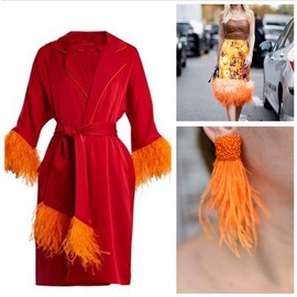 AWAYTR Ostrich Feather Trim Fringe - Satin Ribbon Dress Sewing Crafts Costumes Decoration Pack of 10 Yards(Orange)