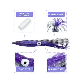 BLUEWING Lot of 10 Skirt Shell Squid with Float Inside 6in/9in Trolling Bulb Squid for Tuna, Wahoo, Mahi, Marlin, Big Game Fish Purple 15.5cm / 6inch