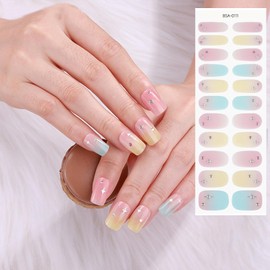 DUKASOU Gel Nail Strips No UV Light Needed, 22Pcs Gel Nail Stickers Full Nails Wraps for Women, Easy to Apply & Remove(Colorful Stars)