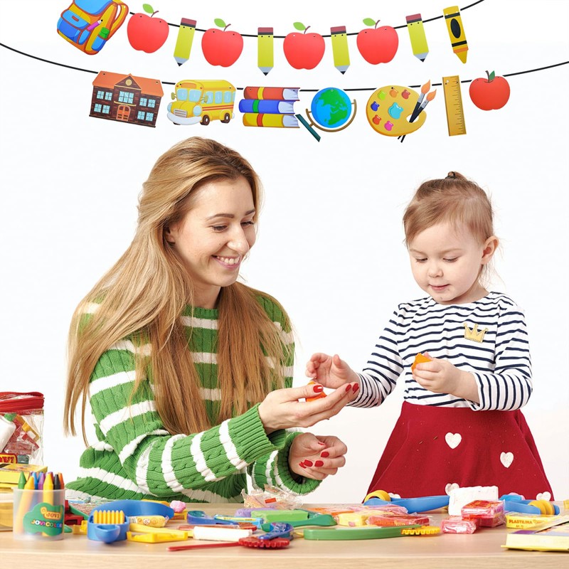Handytoolinc Back to School Decorative Banner Set, Apple and Pencil