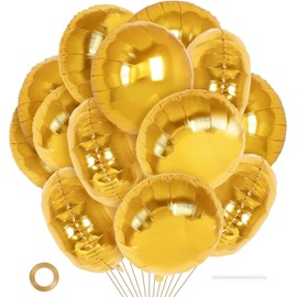 Pack of 20 Gold Balloons, 18 Inch Round Foil Balloons, Helium Balloons, Golden Balloons, Birthday Party Balloons Decoration, Round Balloons for Birthday Party, Baby Shower, Anniversary