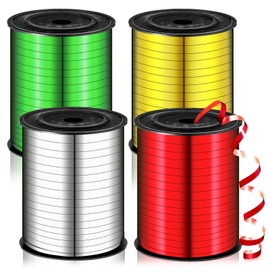 Civaner 4 Rolls 1750 Yards Christmas Curly Ribbon String Ribbons Metallic Gold Silver Red Green Shiny Ribbons for Gift Wrapping Holiday Decoration