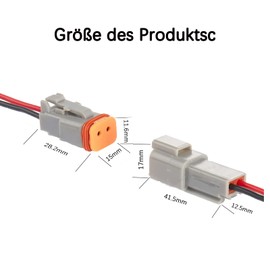 DT Plug Connectors, German Plug Car 2 Pin, Waterproof DT Series Cable Connector with 20 cm 16 AWG Cable for Cars, Motorcycles, Trucks, Boats