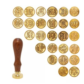JasCherry Wax Seal Stamp Set, Alphabet Initials Seal Stamp Head Copper with 2 Wooden Handles, Classic Vintage 26 Letters AZ Gift Box for Antique Manuscript, Greeting Cards, Wedding Invitation