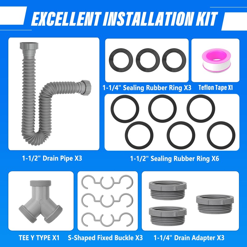 Cinsda Double Sink Drain Kit, Flexible Sink Drain Pipe 1-1/2