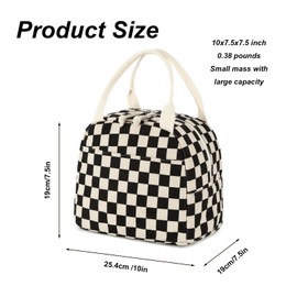 Lunch Bag for Women Men Cute Corduroy Lunch Tote Bags Reusable Insulated Lunch Box Large Capacity Reusable Insulated Cooler for Work Picnic or Travel（Black Grid）