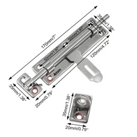 LDEXIN 2 Pcs Sliding Bolt Latch Lock, 7 Inch Heavy Duty Barrel Bolt with Padlock Hole, Stainless Steel Thicken Slide Door Latch