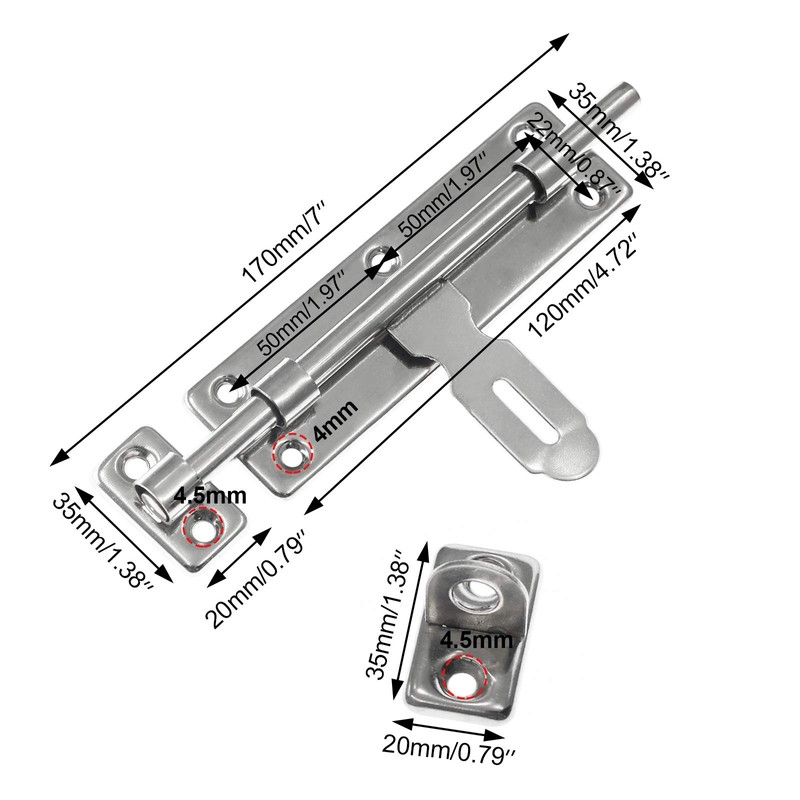 LDEXIN 2 Pcs Sliding Bolt Latch Lock, 7 Inch Heavy