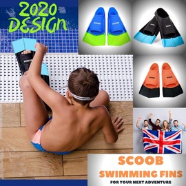 SCOOB Swimming Training Fins Swim Flippers Travel Size Short Blade For Snorkeling Diving Pool Activities Men Women Kids New Two Tone Trendy Design Travel Mesh Bag (blue-green, 39-41 L)