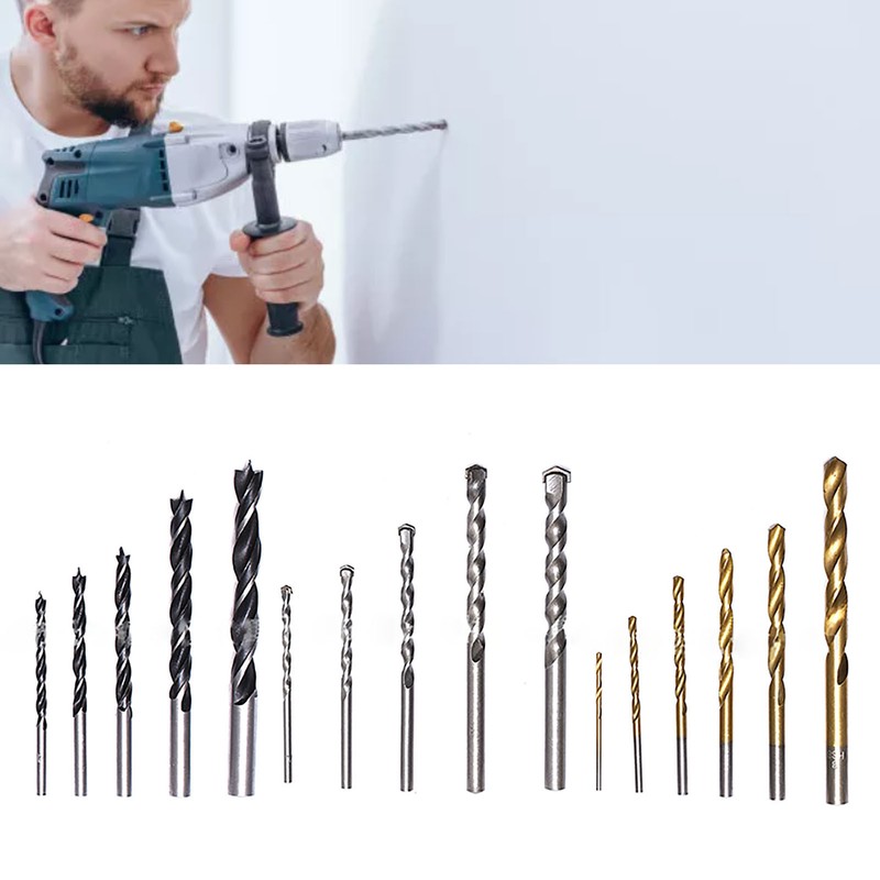 16Pcs Wooden Cement Metal Drill HSS Twist Masonry Woodworking Set